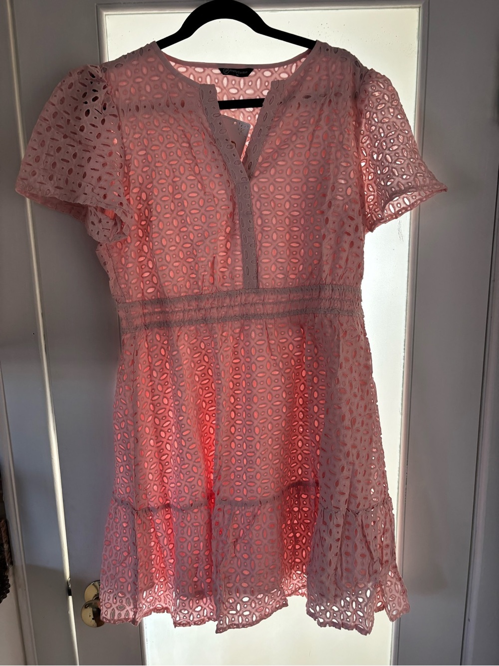 Women's Pink Eyelet Short Dress - Lightweight Summer Style
